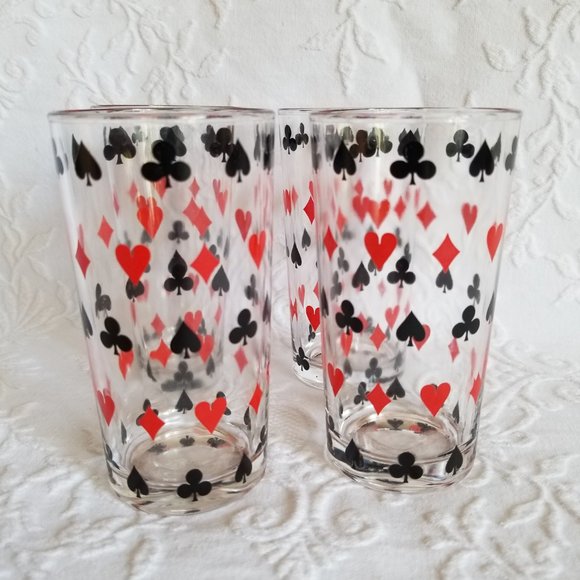 Vintage Set of 4 Glass Tumblers Playing Card Suits Cocktail Glasses - Picture 3 of 4